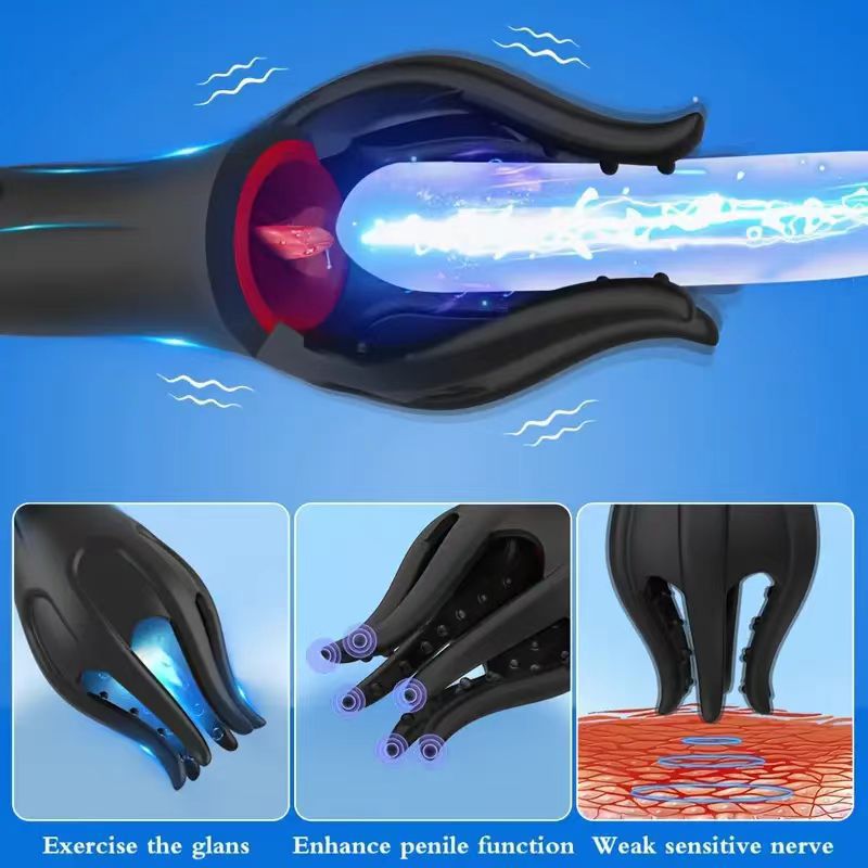 Electric Shock Tongue Licking Airplane Bottle Men's Automatic Penis Trainer Turtle Head Exerciser Masturbation Product
