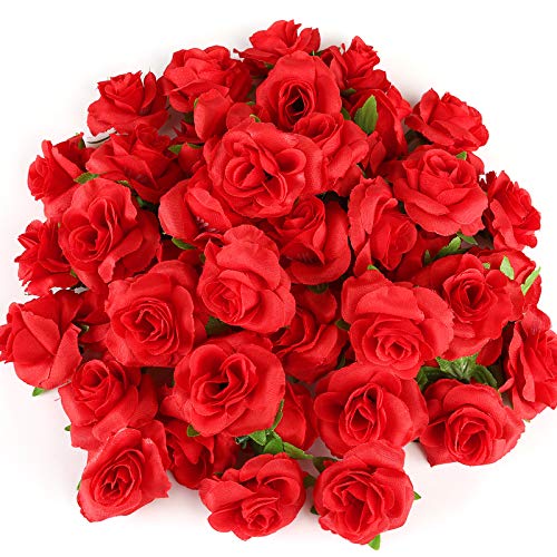 Kesoto 50pcs Red Roses Buds Artificial Flowers Bulk