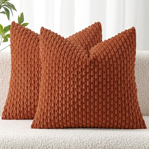 MIULEE Rust Throw Pillow Covers Soft Corduroy Decorative Set of 2