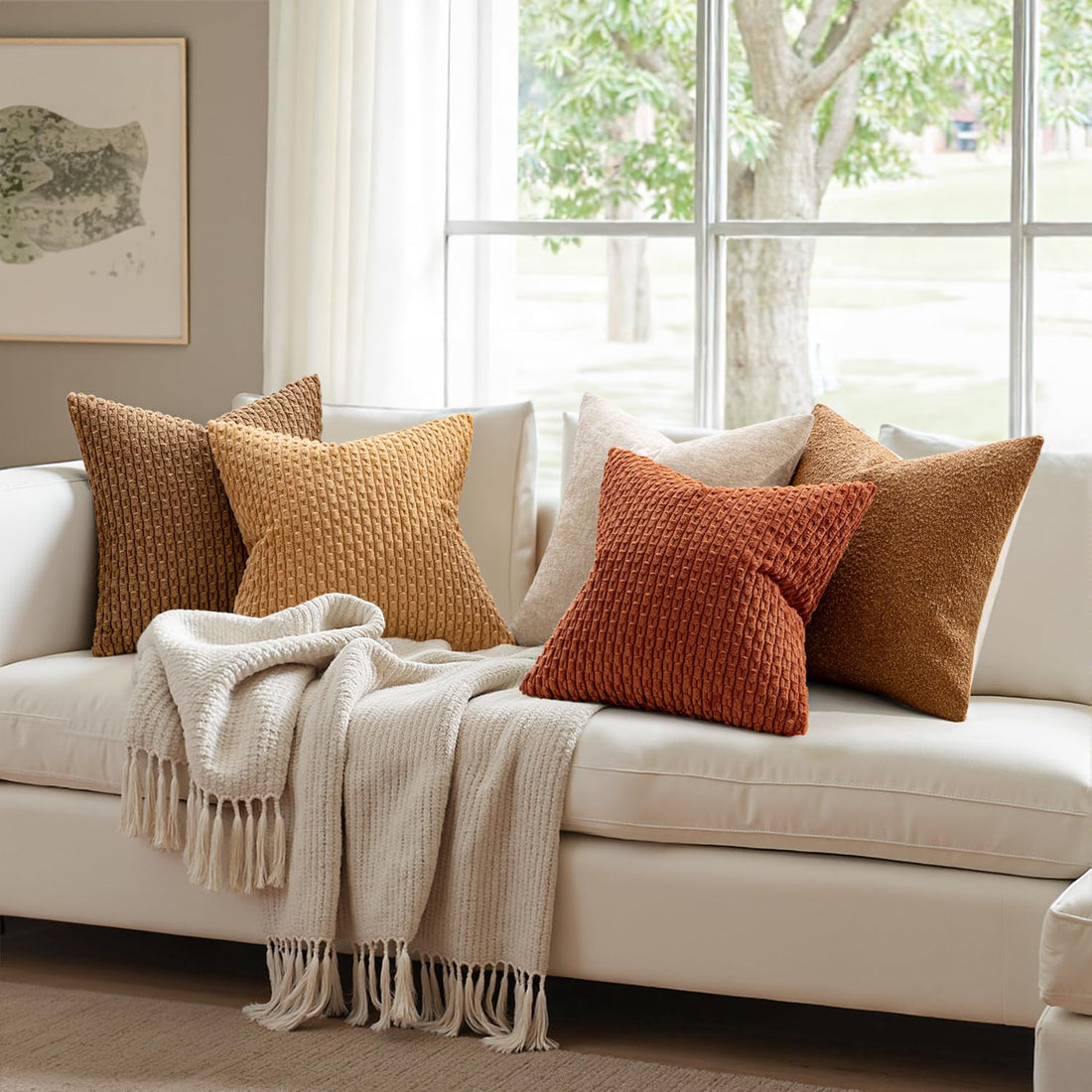 MIULEE Rust Throw Pillow Covers Soft Corduroy Decorative Set of 2