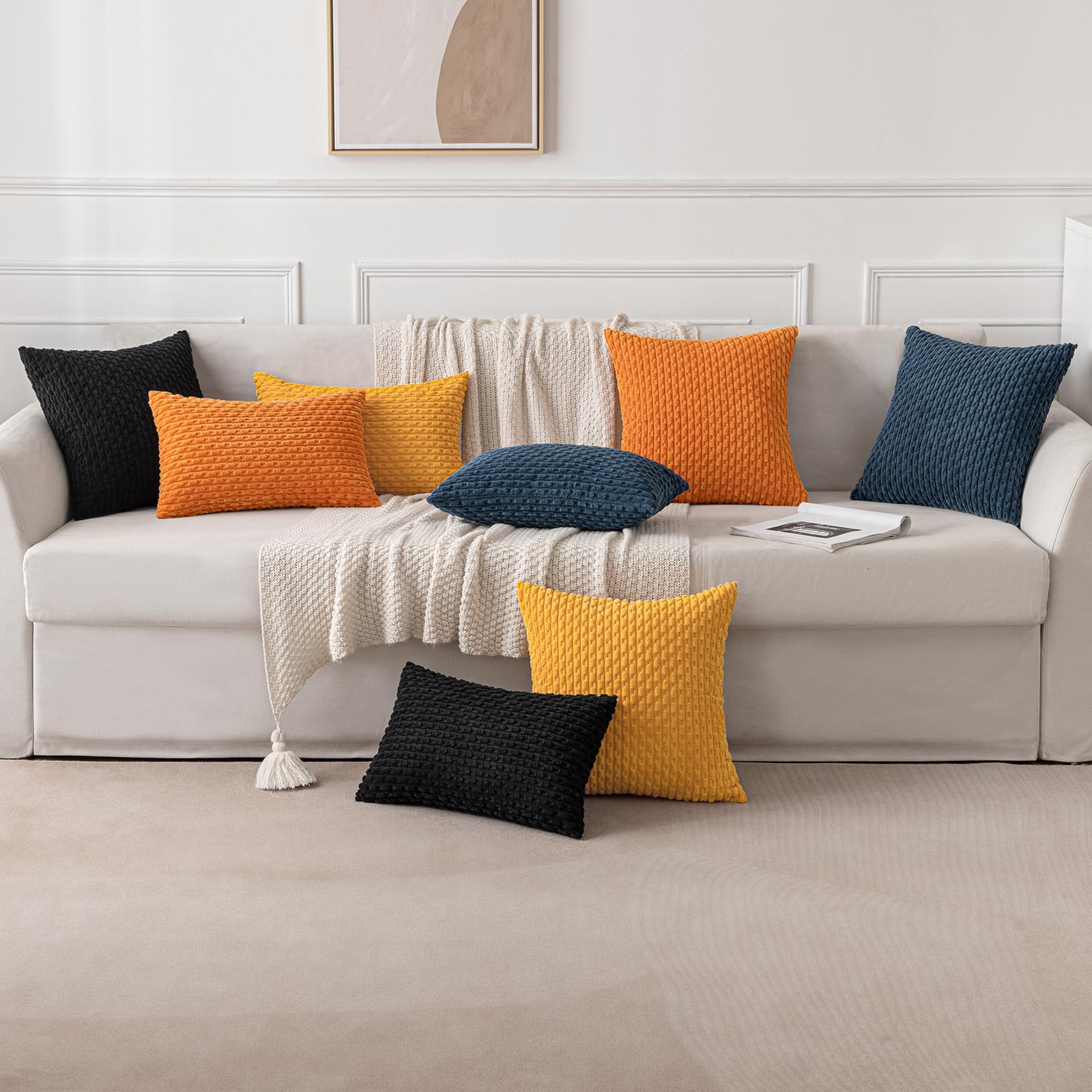 MIULEE Rust Throw Pillow Covers Soft Corduroy Decorative Set of 2