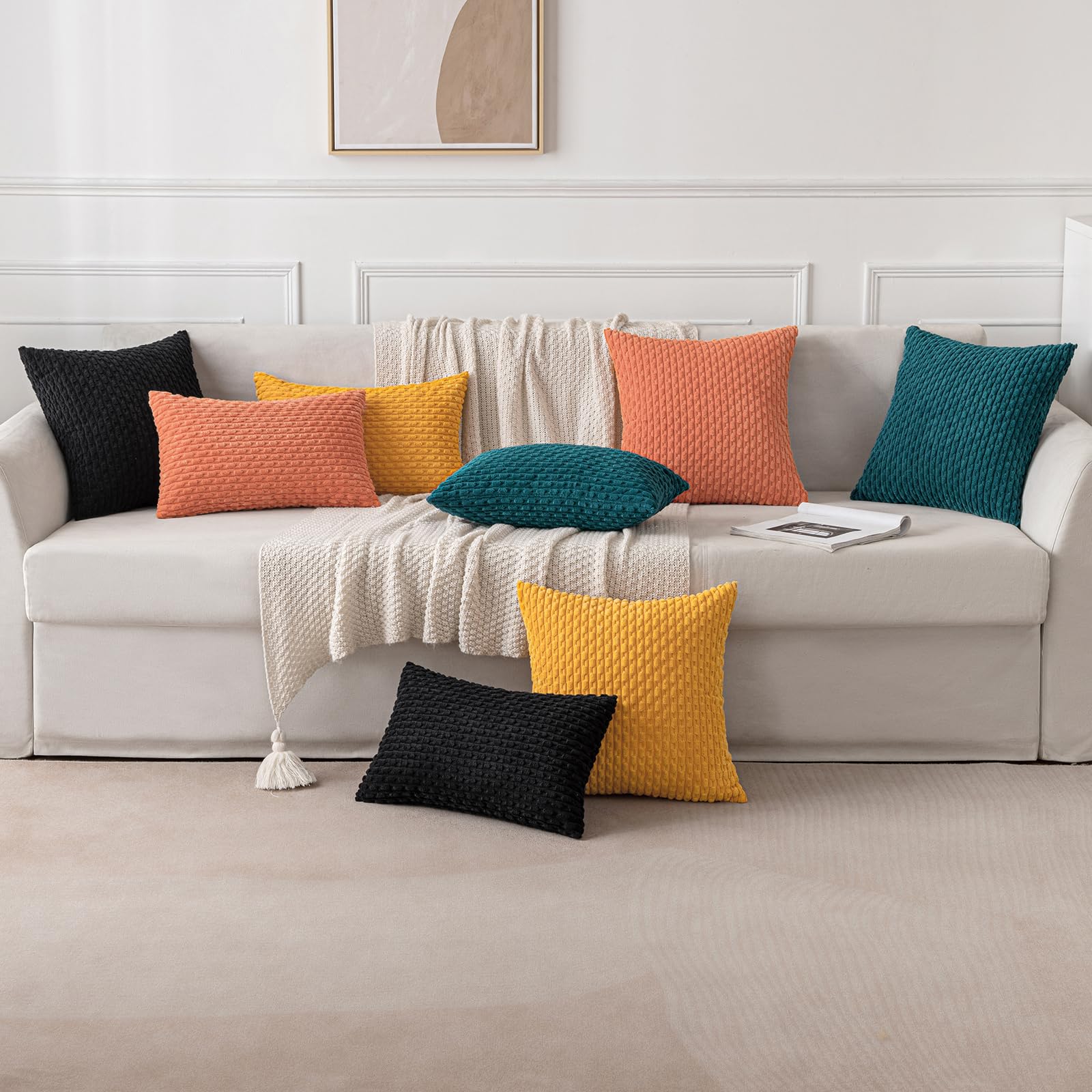 MIULEE Rust Throw Pillow Covers Soft Corduroy Decorative Set of 2