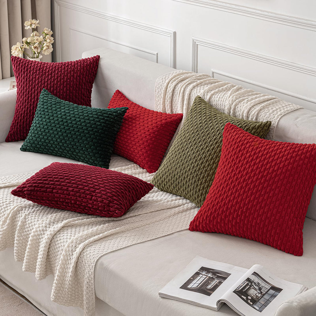 MIULEE Rust Throw Pillow Covers Soft Corduroy Decorative Set of 2