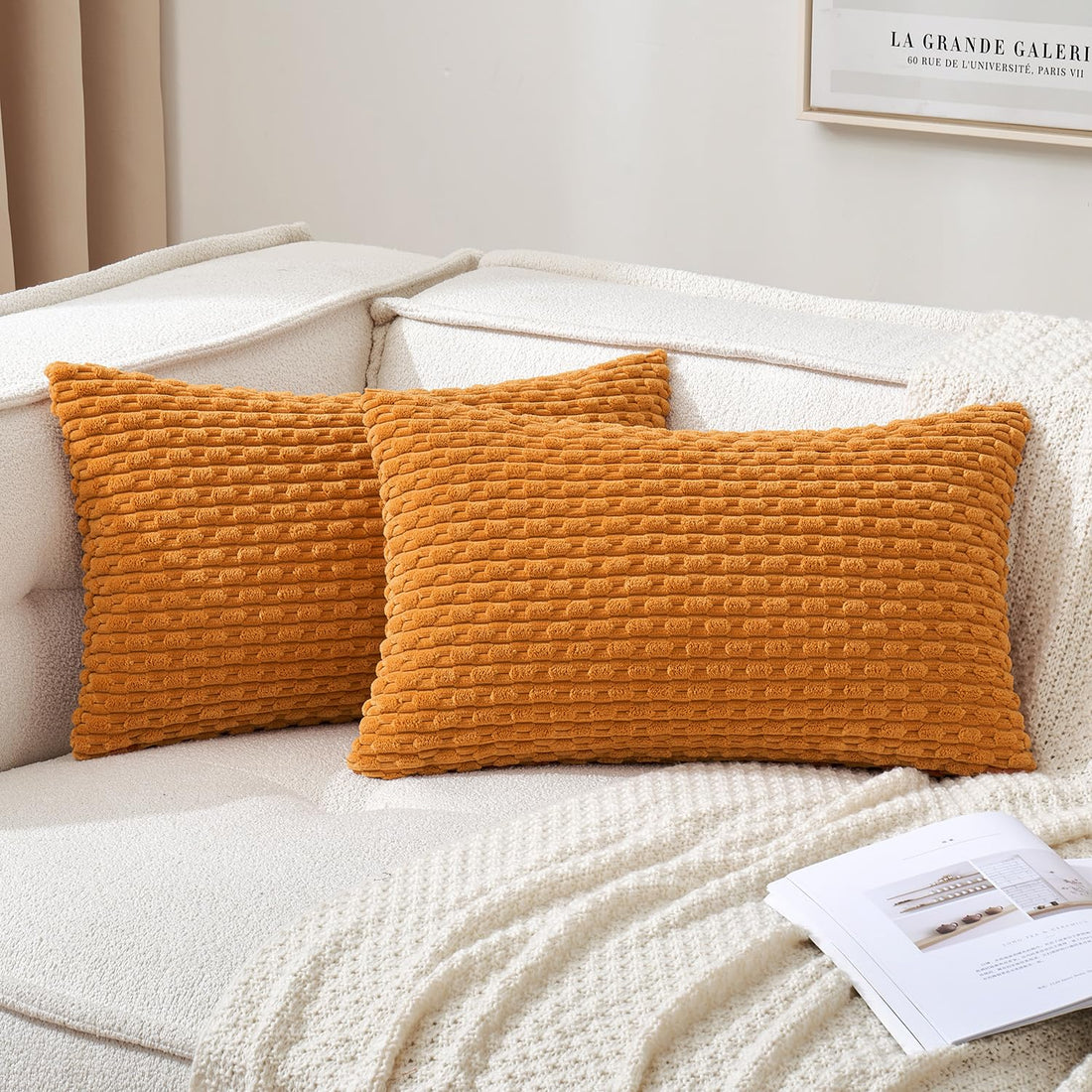 MIULEE Rust Throw Pillow Covers Soft Corduroy Decorative Set of 2