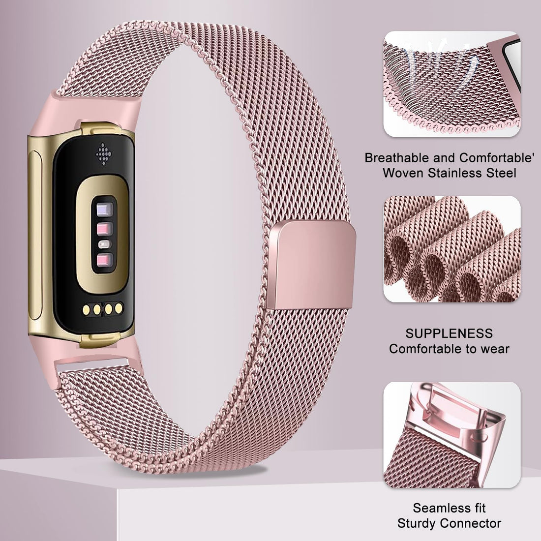 Surundo Fitbit  Metal Mesh Milanese Loop Adjustable Strap