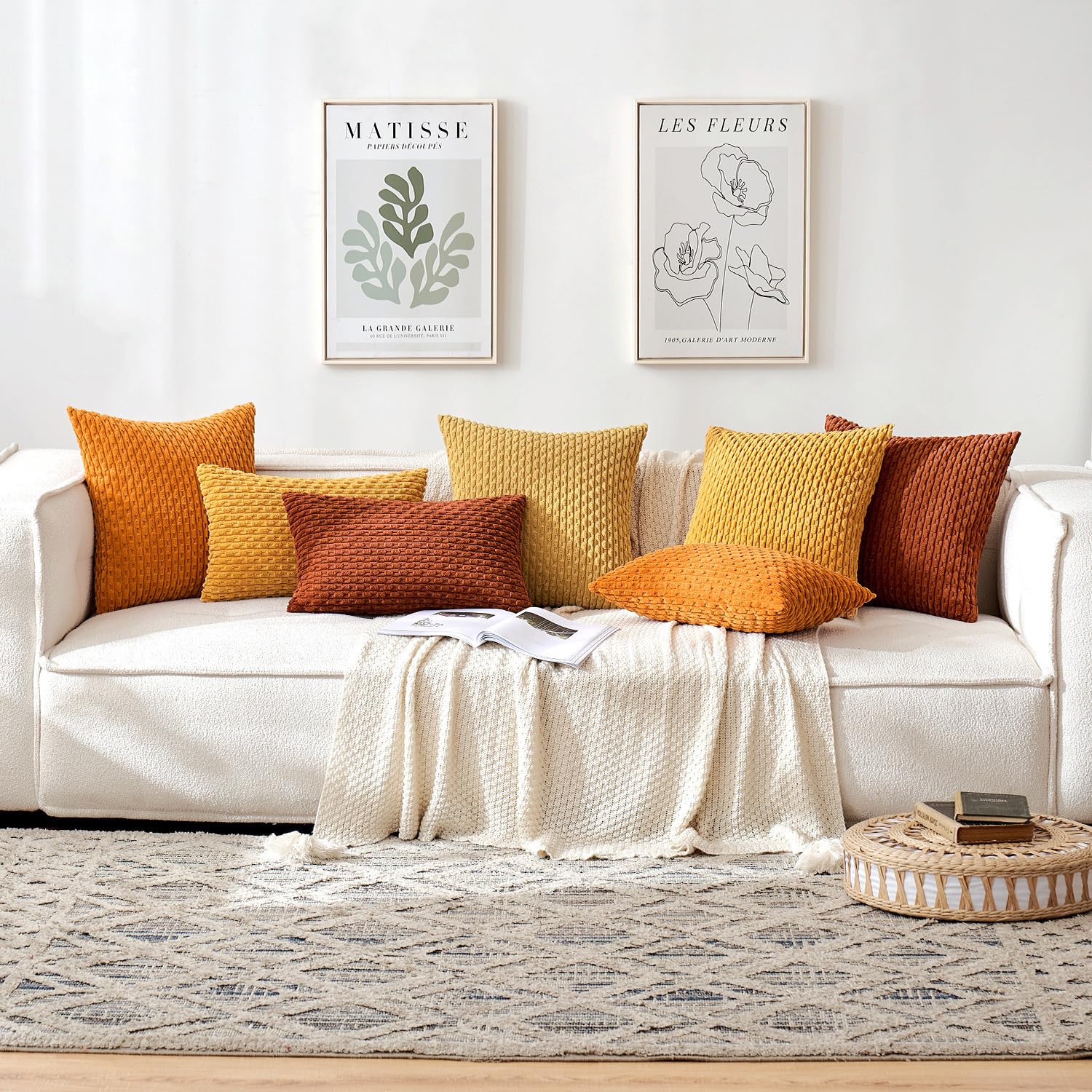 MIULEE Rust Throw Pillow Covers Soft Corduroy Decorative Set of 2