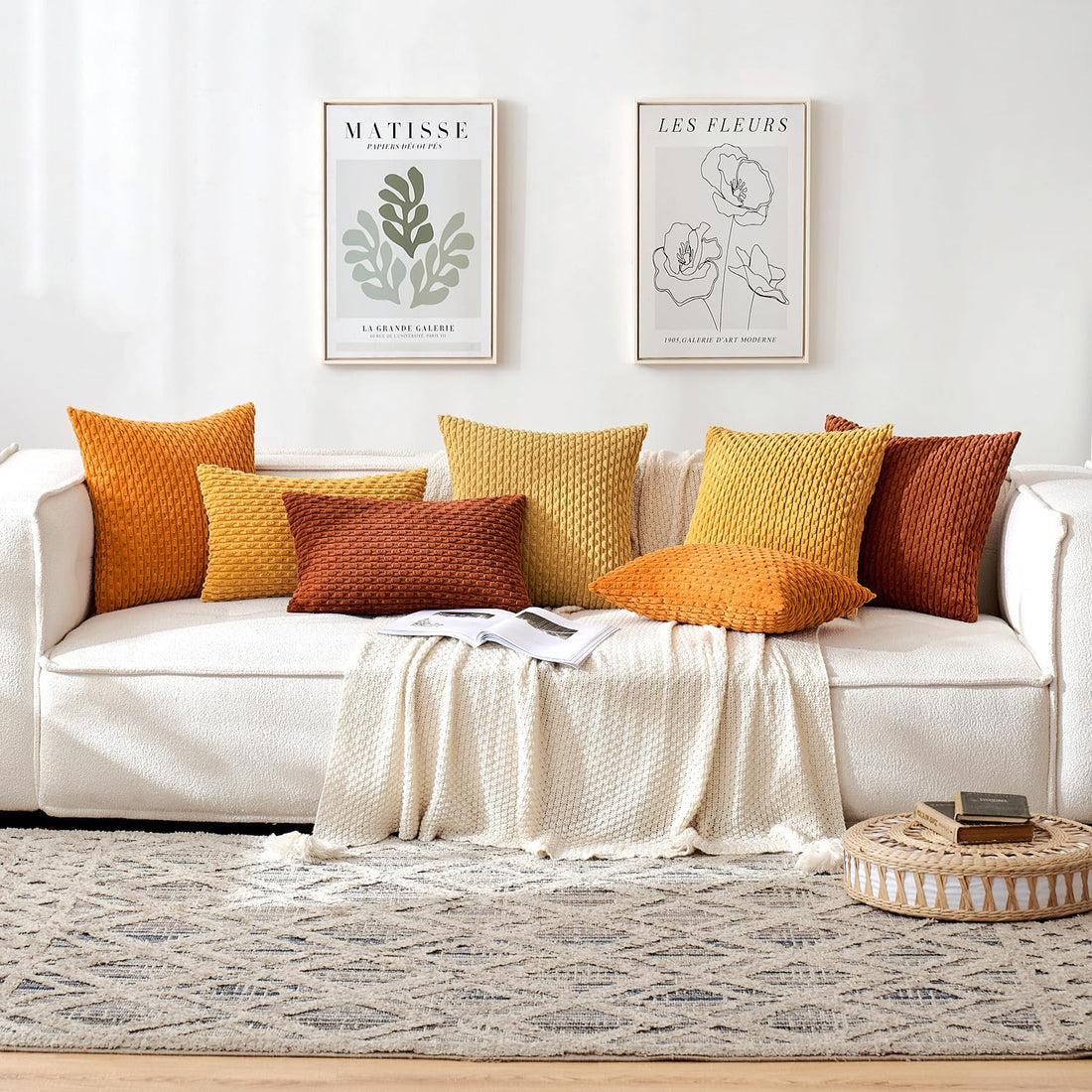 MIULEE Rust Throw Pillow Covers Soft Corduroy Decorative Set of 2