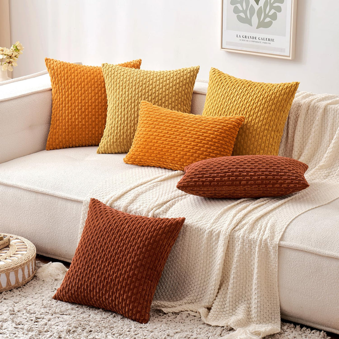 MIULEE Rust Throw Pillow Covers Soft Corduroy Decorative Set of 2