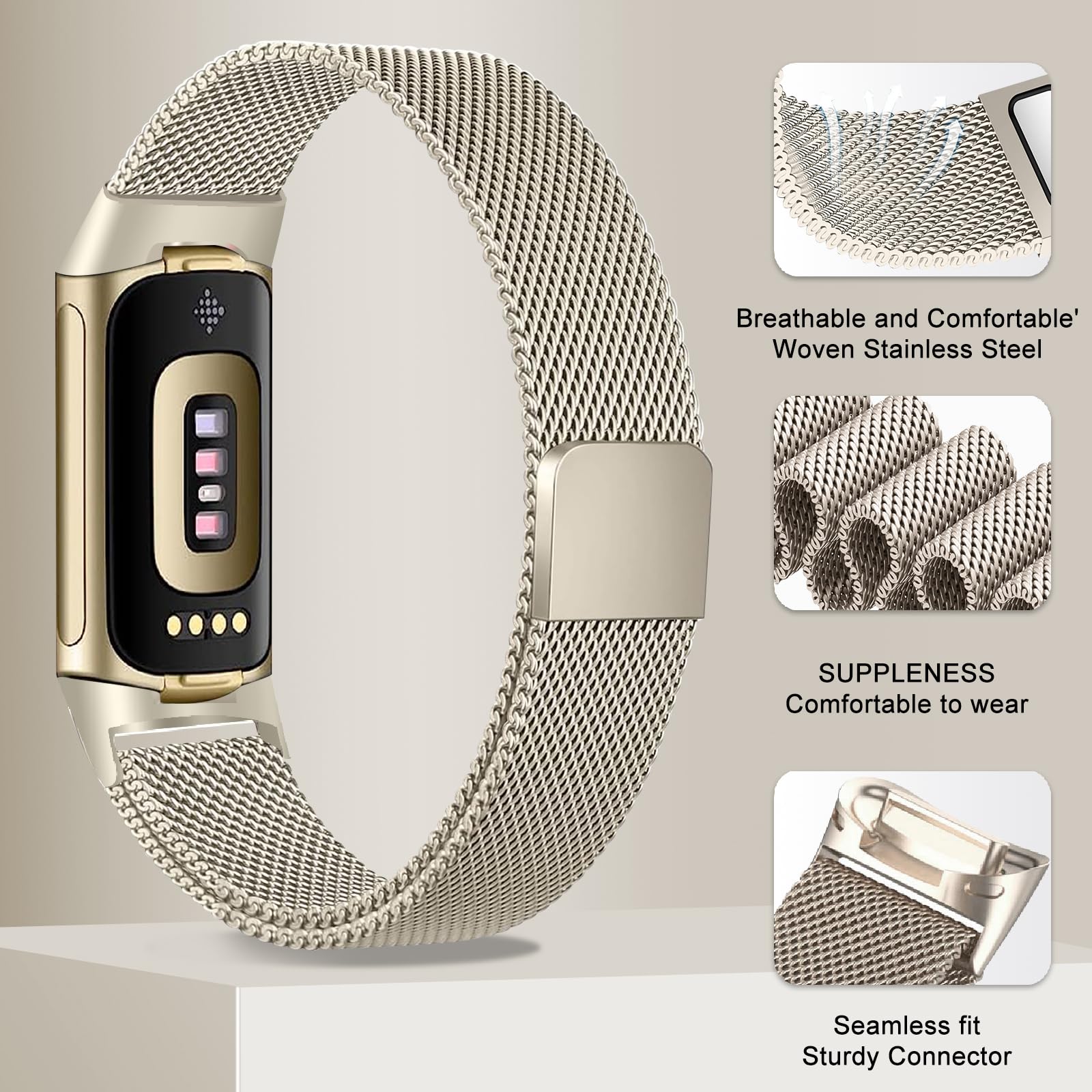 Surundo Fitbit  Metal Mesh Milanese Loop Adjustable Strap