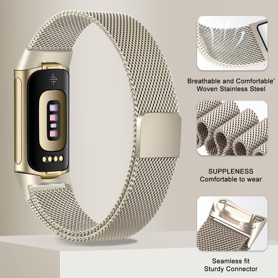 Surundo Fitbit  Metal Mesh Milanese Loop Adjustable Strap