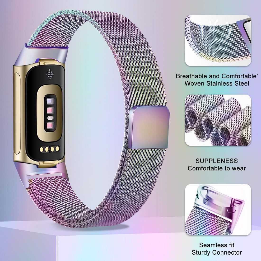 Surundo Fitbit  Metal Mesh Milanese Loop Adjustable Strap