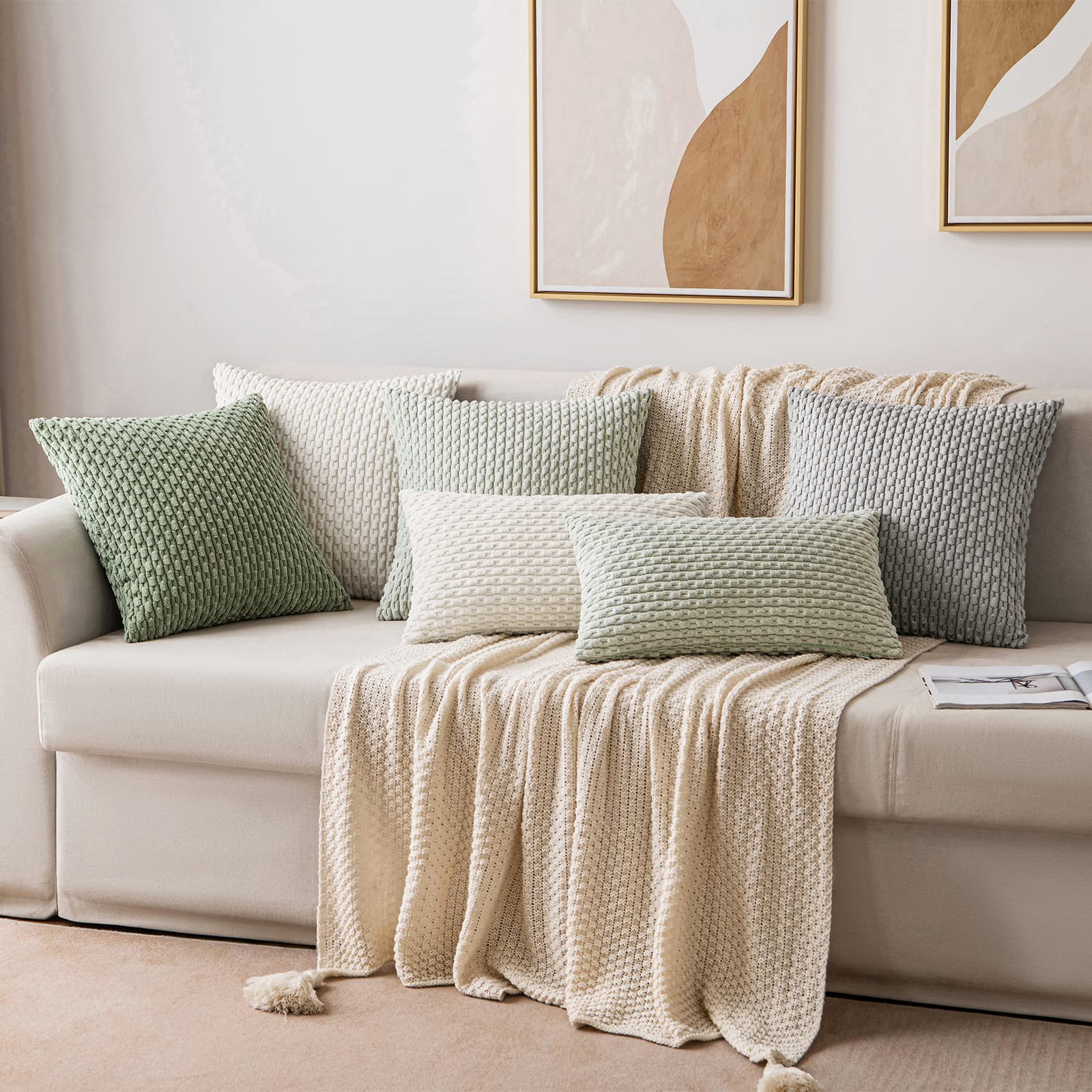 MIULEE Rust Throw Pillow Covers Soft Corduroy Decorative Set of 2