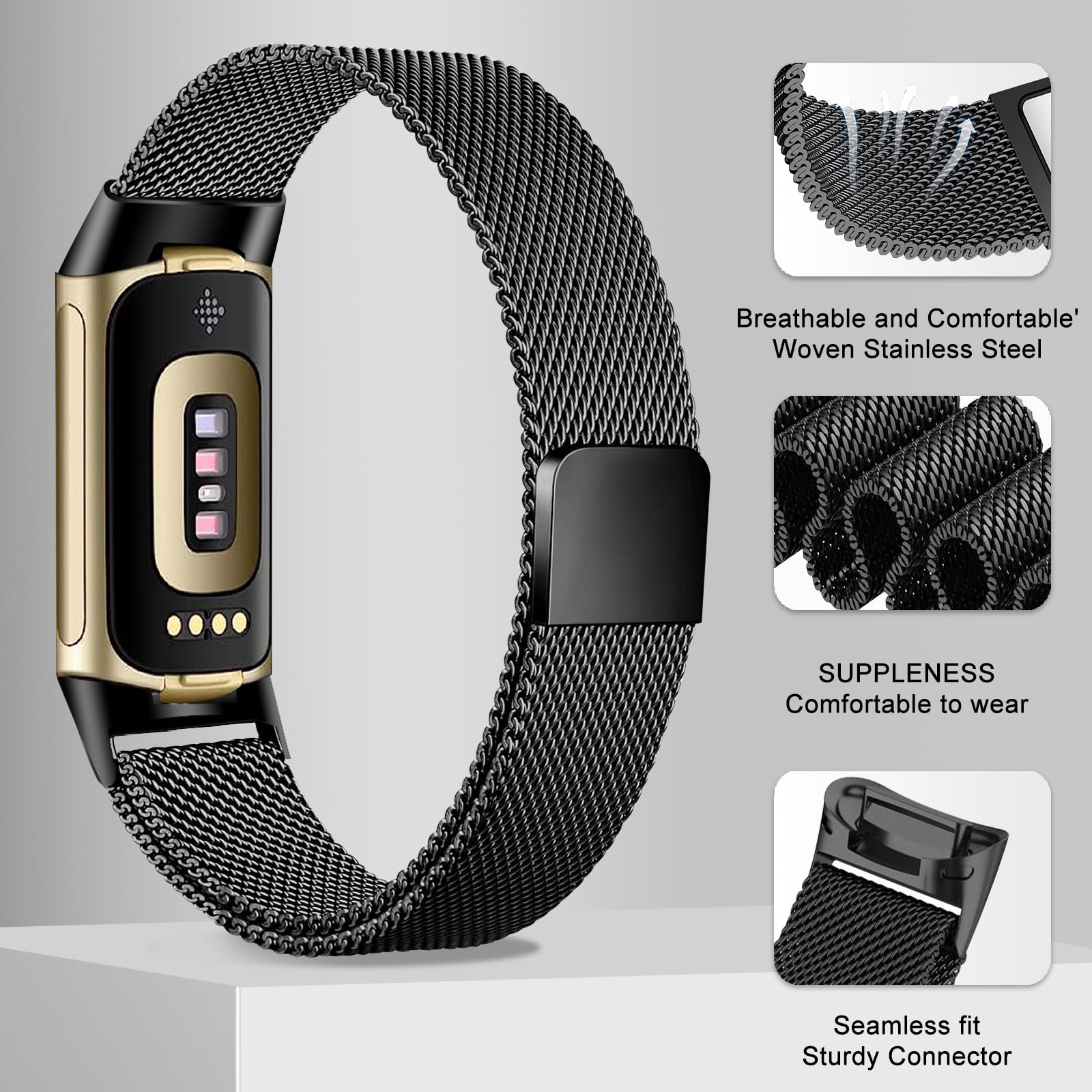 Surundo Fitbit  Metal Mesh Milanese Loop Adjustable Strap