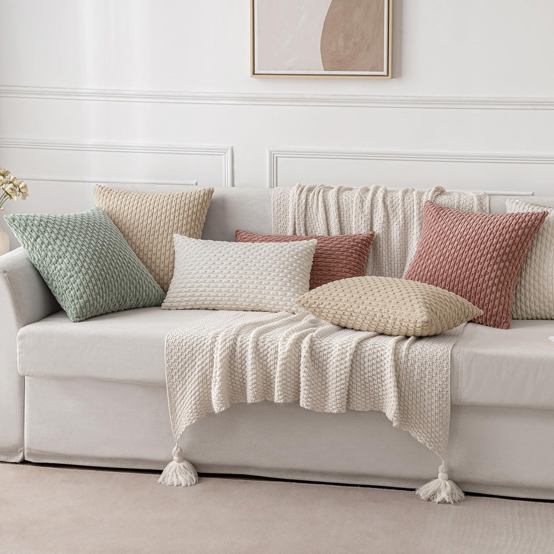 MIULEE Rust Throw Pillow Covers Soft Corduroy Decorative Set of 2