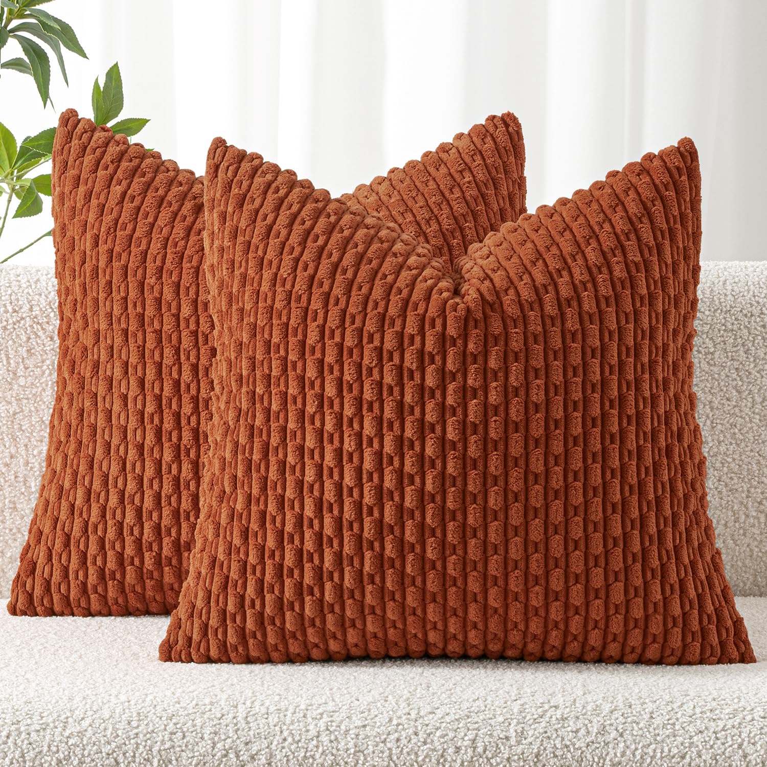 MIULEE Rust Throw Pillow Covers Soft Corduroy Decorative Set of 2