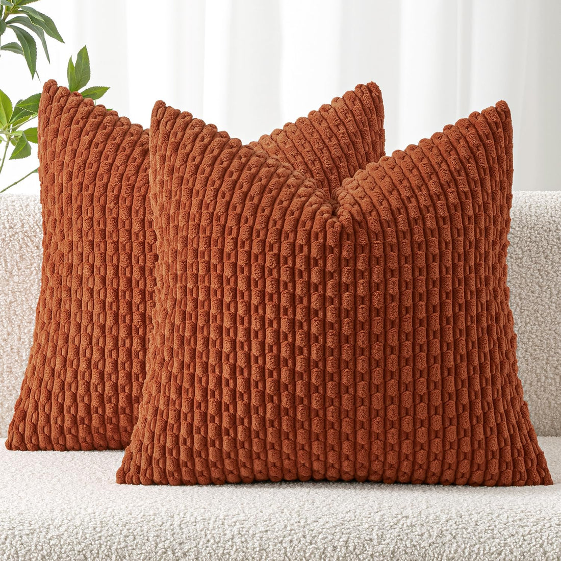 MIULEE Rust Throw Pillow Covers Soft Corduroy Decorative Set of 2