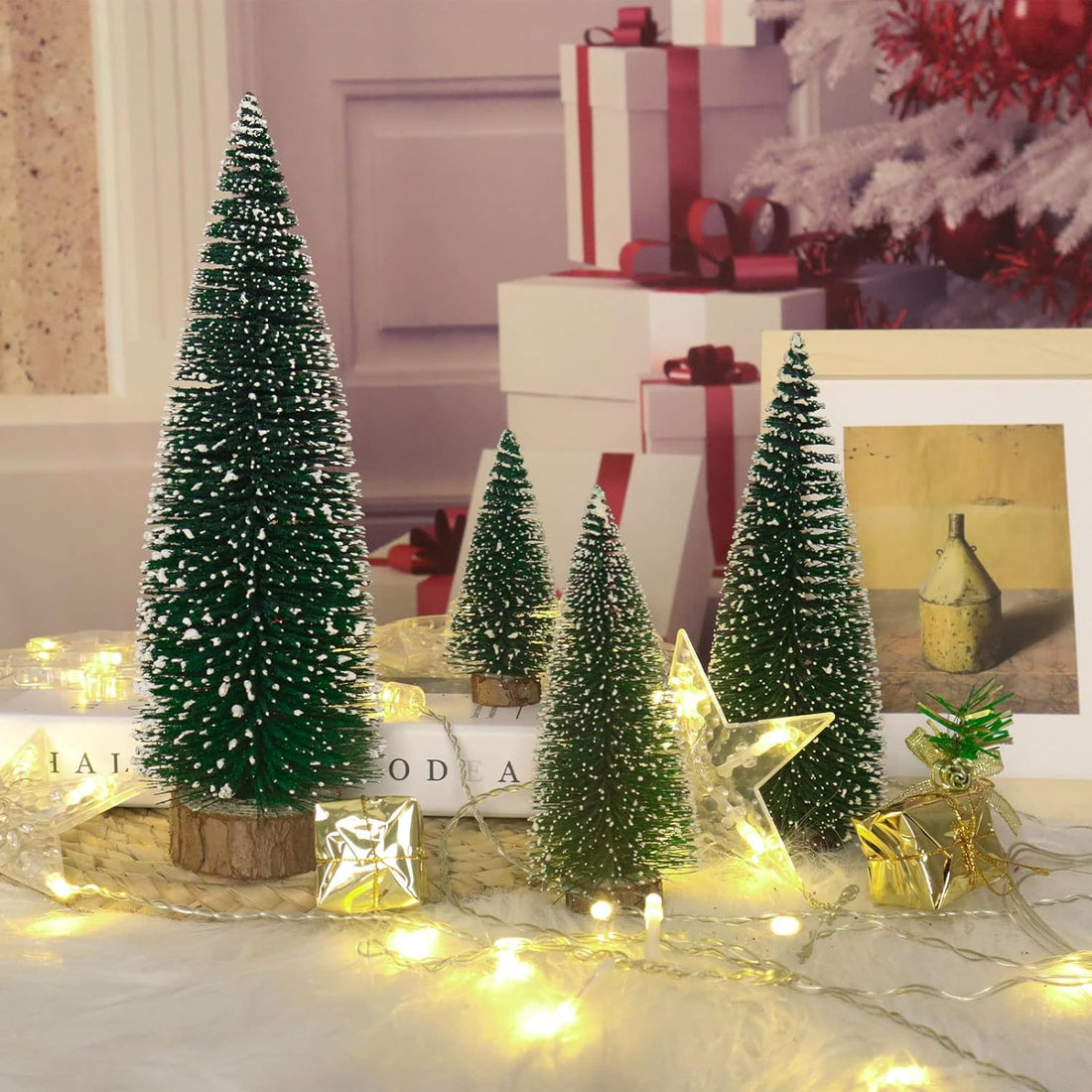 Desktop Mini Pine Tree Tabletop Christmas Decor 4 Pack Green