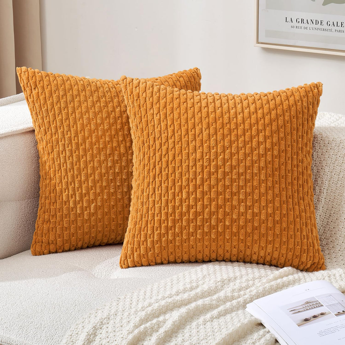 MIULEE Rust Throw Pillow Covers Soft Corduroy Decorative Set of 2