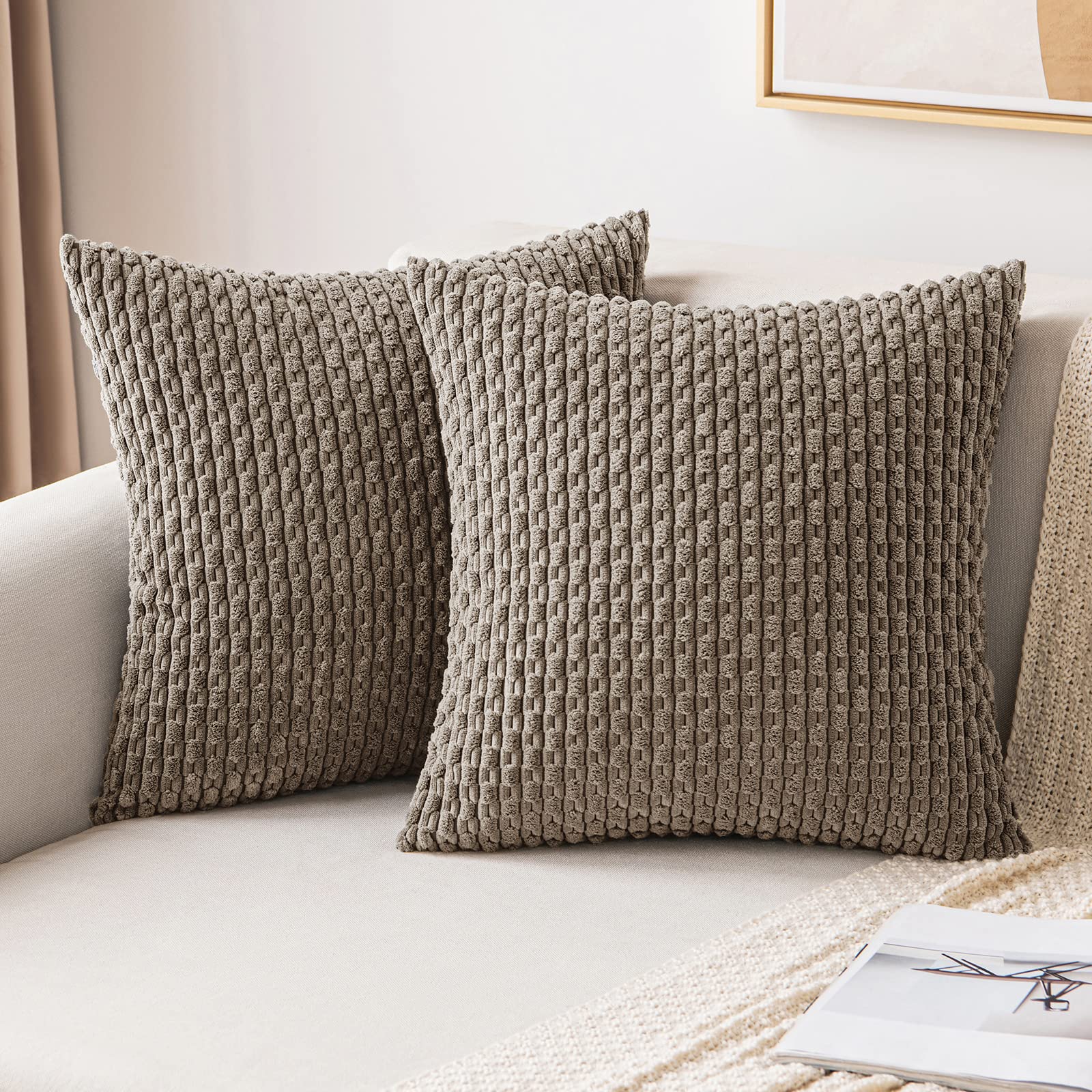 MIULEE Rust Throw Pillow Covers Soft Corduroy Decorative Set of 2