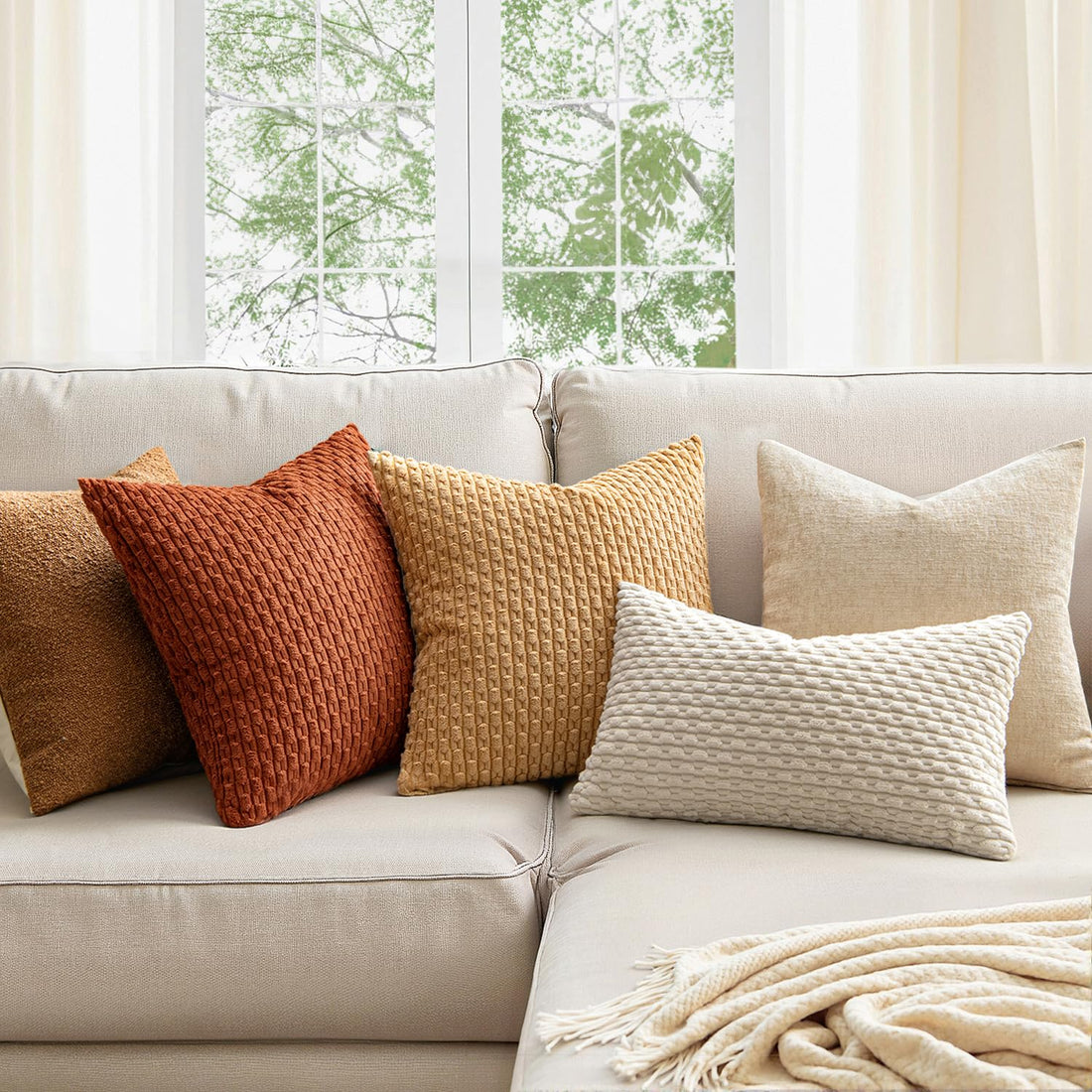 MIULEE Rust Throw Pillow Covers Soft Corduroy Decorative Set of 2