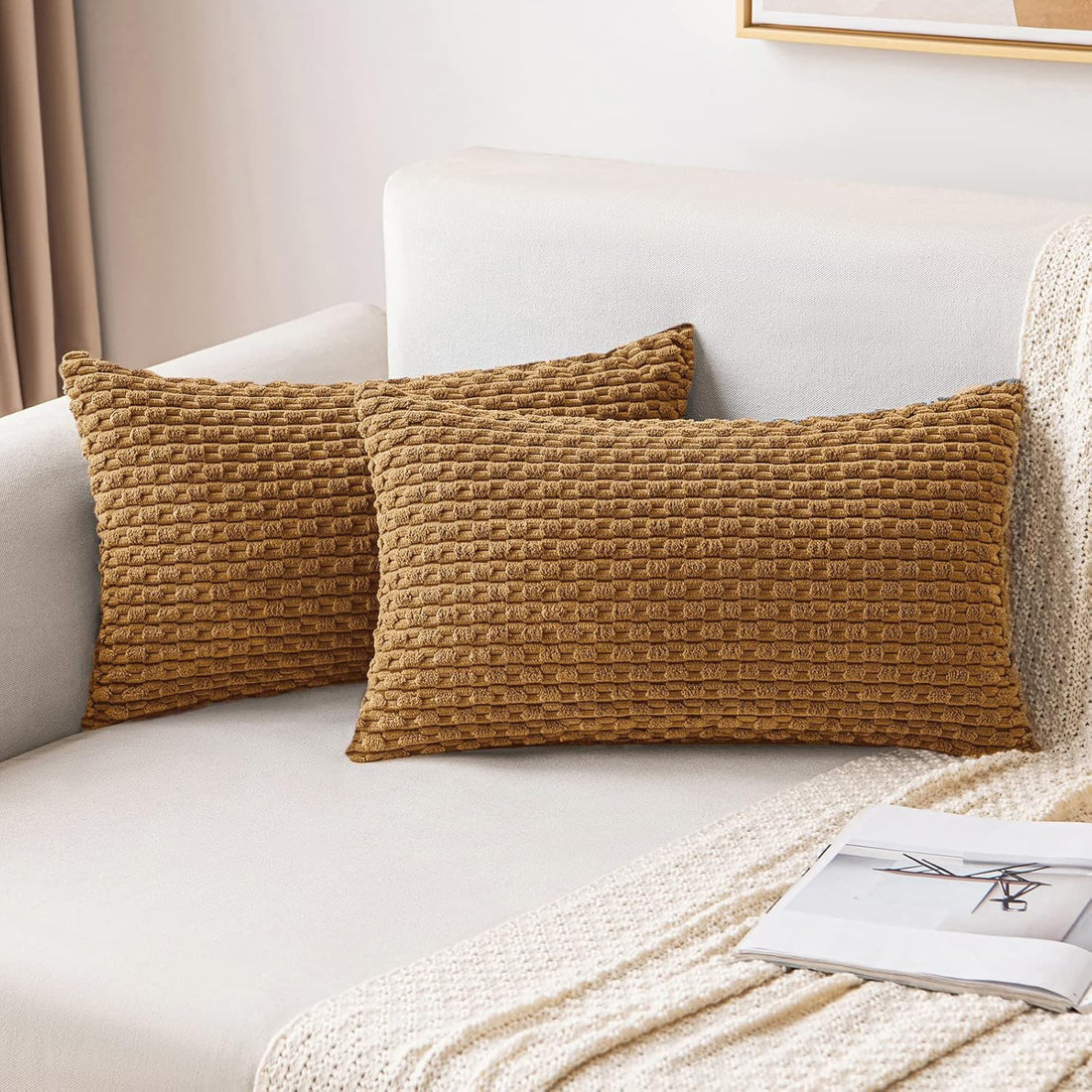 MIULEE Rust Throw Pillow Covers Soft Corduroy Decorative Set of 2