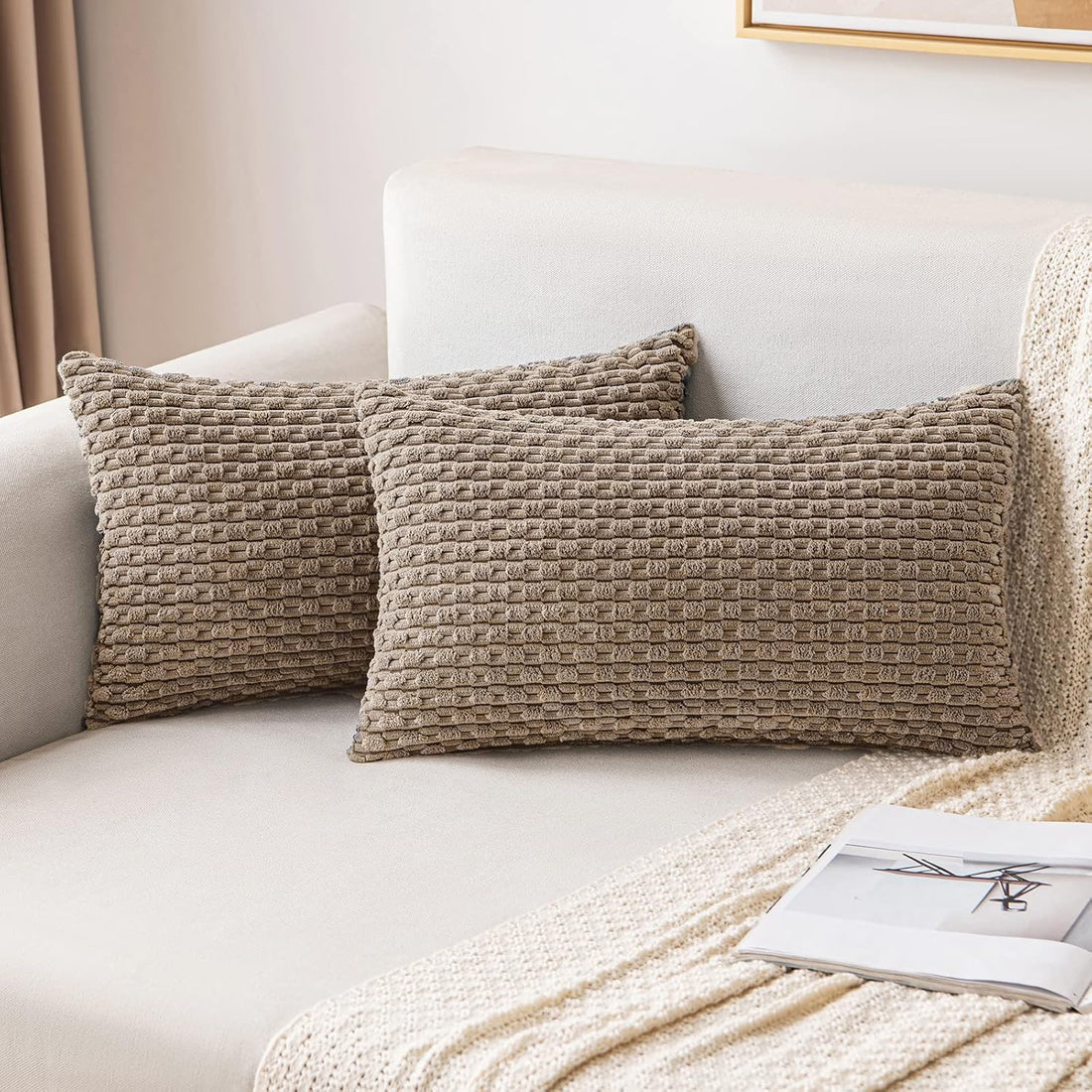 MIULEE Rust Throw Pillow Covers Soft Corduroy Decorative Set of 2