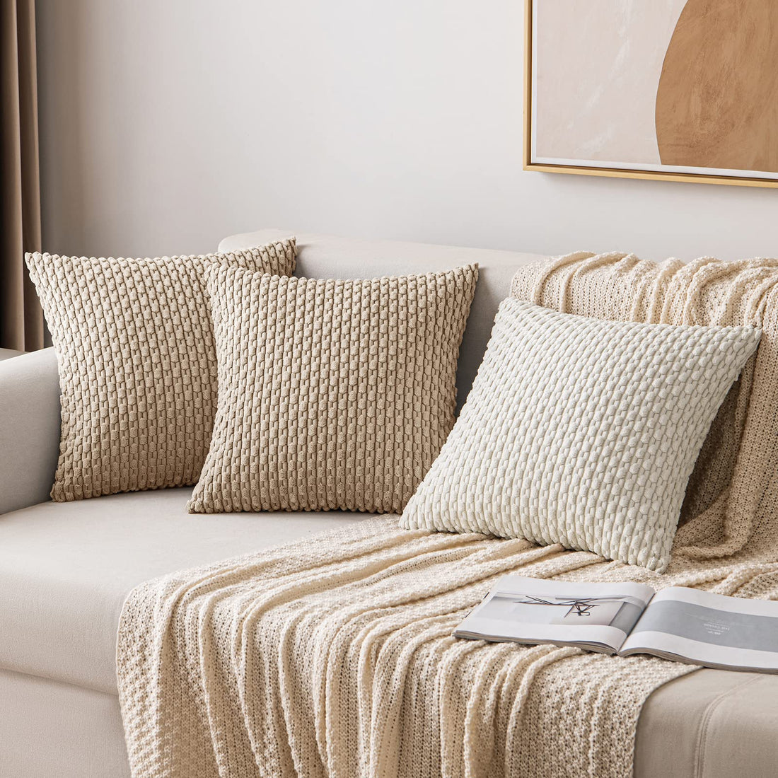 MIULEE Rust Throw Pillow Covers Soft Corduroy Decorative Set of 2