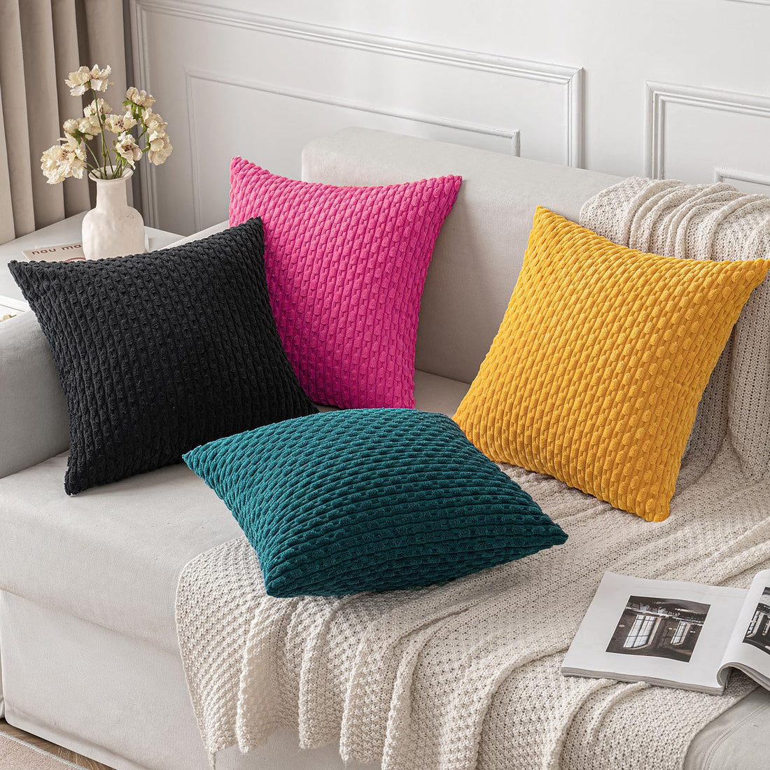 MIULEE Rust Throw Pillow Covers Soft Corduroy Decorative Set of 2