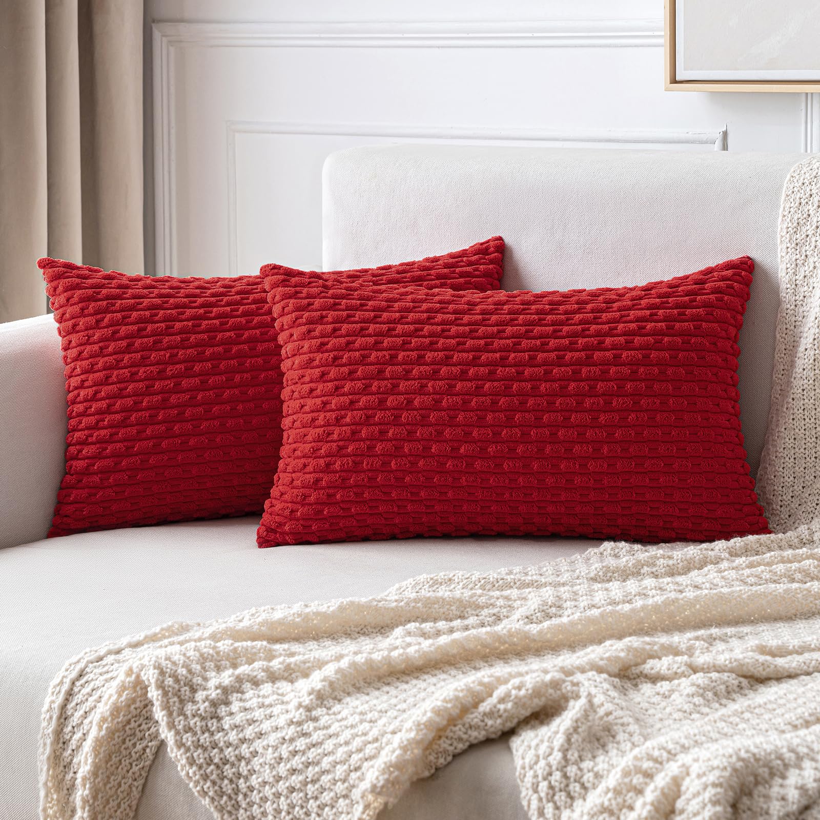 MIULEE Rust Throw Pillow Covers Soft Corduroy Decorative Set of 2