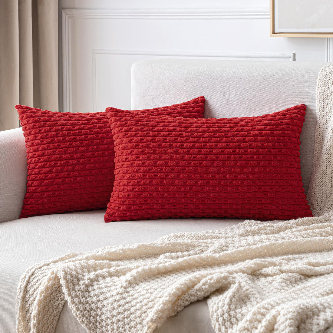 MIULEE Rust Throw Pillow Covers Soft Corduroy Decorative Set of 2