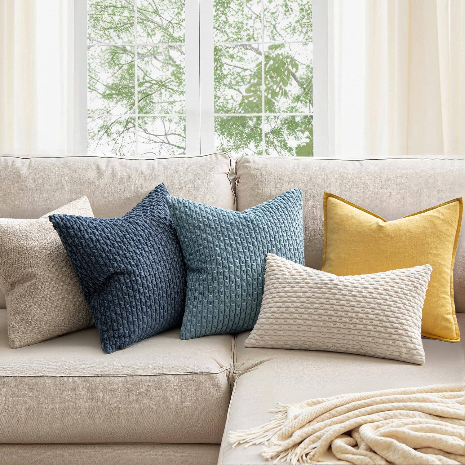 MIULEE Rust Throw Pillow Covers Soft Corduroy Decorative Set of 2