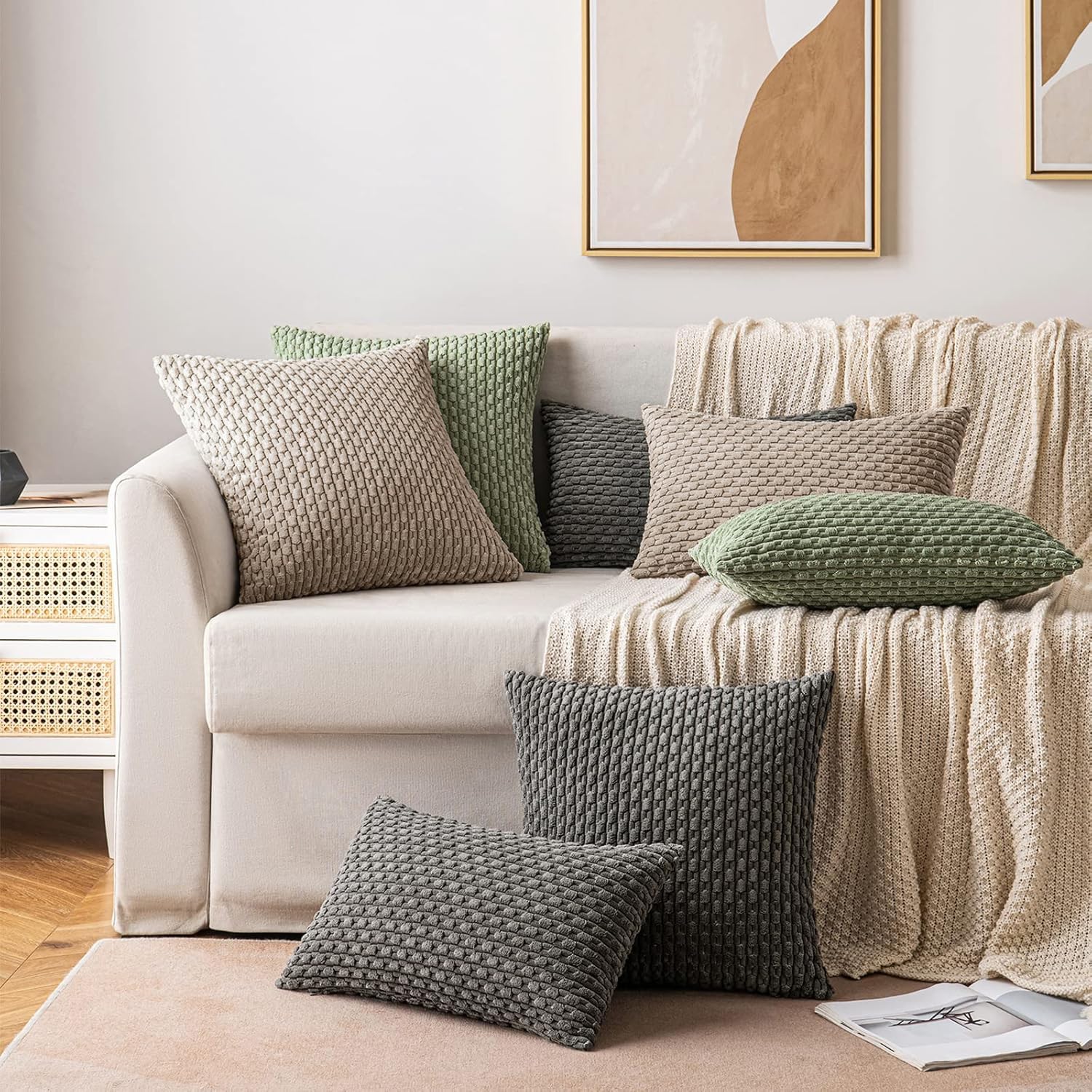 MIULEE Rust Throw Pillow Covers Soft Corduroy Decorative Set of 2