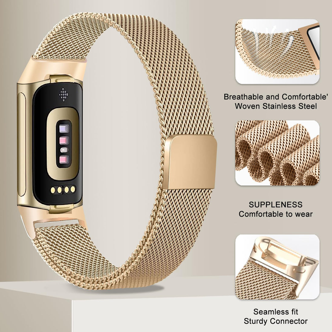 Surundo Fitbit  Metal Mesh Milanese Loop Adjustable Strap