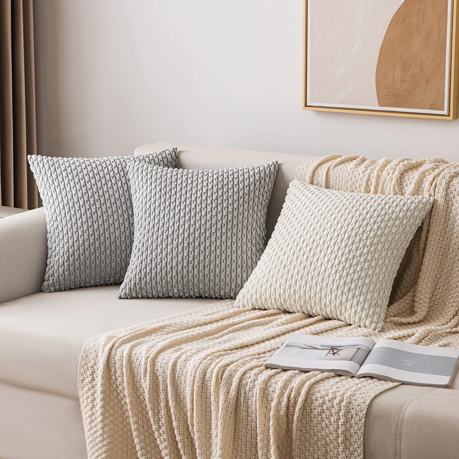 MIULEE Rust Throw Pillow Covers Soft Corduroy Decorative Set of 2