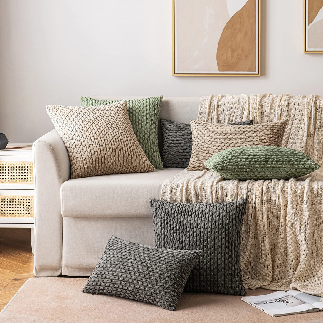 MIULEE Rust Throw Pillow Covers Soft Corduroy Decorative Set of 2