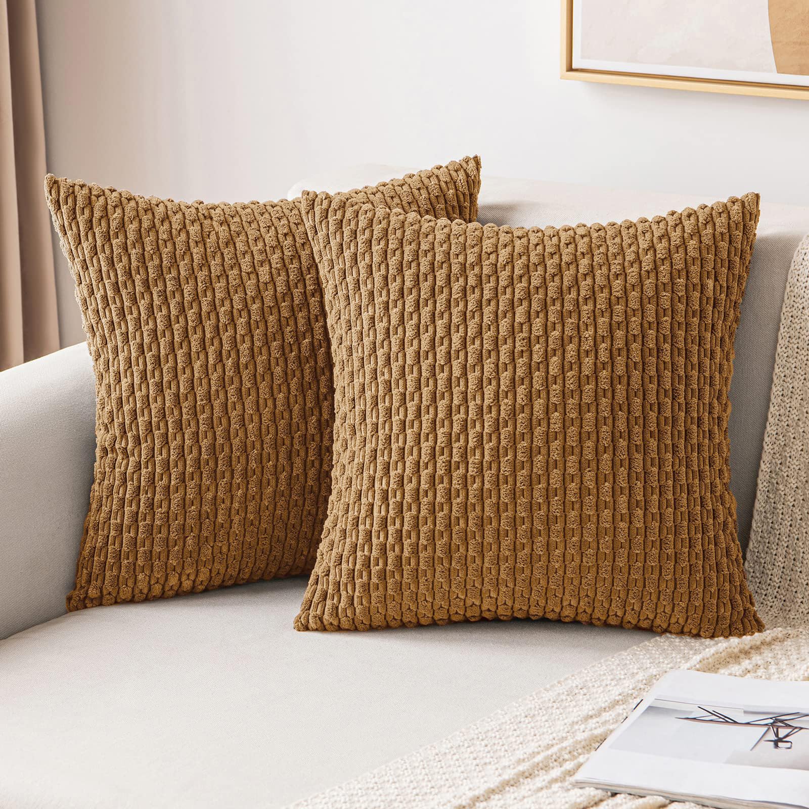 MIULEE Rust Throw Pillow Covers Soft Corduroy Decorative Set of 2
