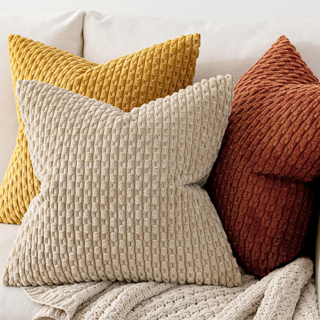 MIULEE Rust Throw Pillow Covers Soft Corduroy Decorative Set of 2