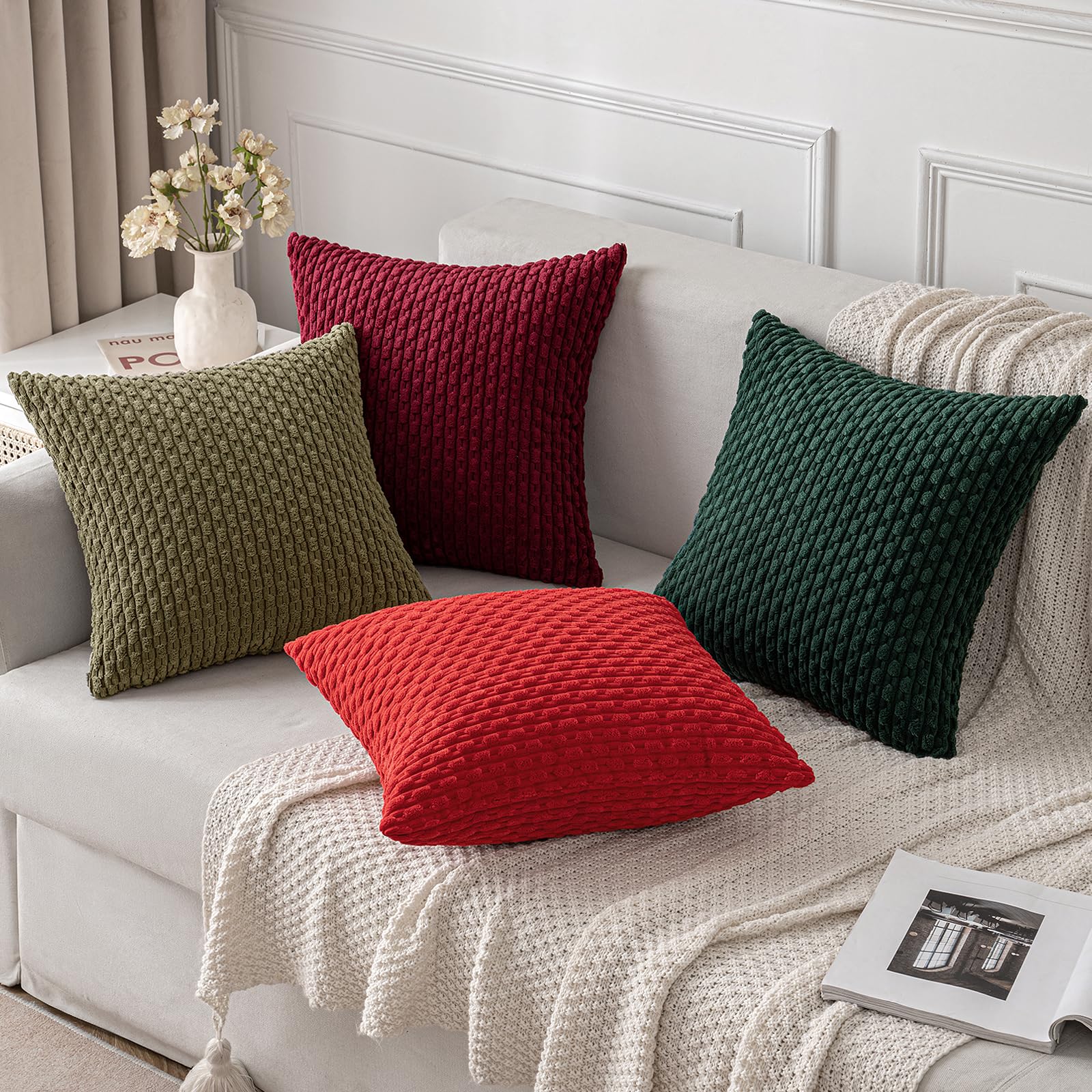 MIULEE Rust Throw Pillow Covers Soft Corduroy Decorative Set of 2