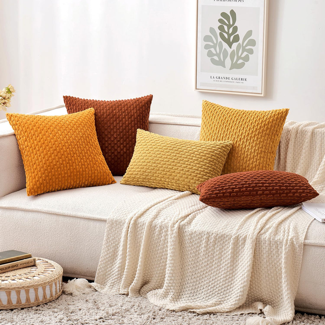 MIULEE Rust Throw Pillow Covers Soft Corduroy Decorative Set of 2