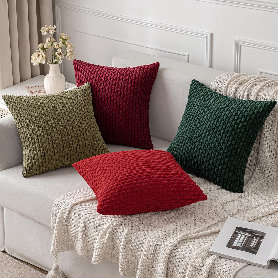 MIULEE Rust Throw Pillow Covers Soft Corduroy Decorative Set of 2