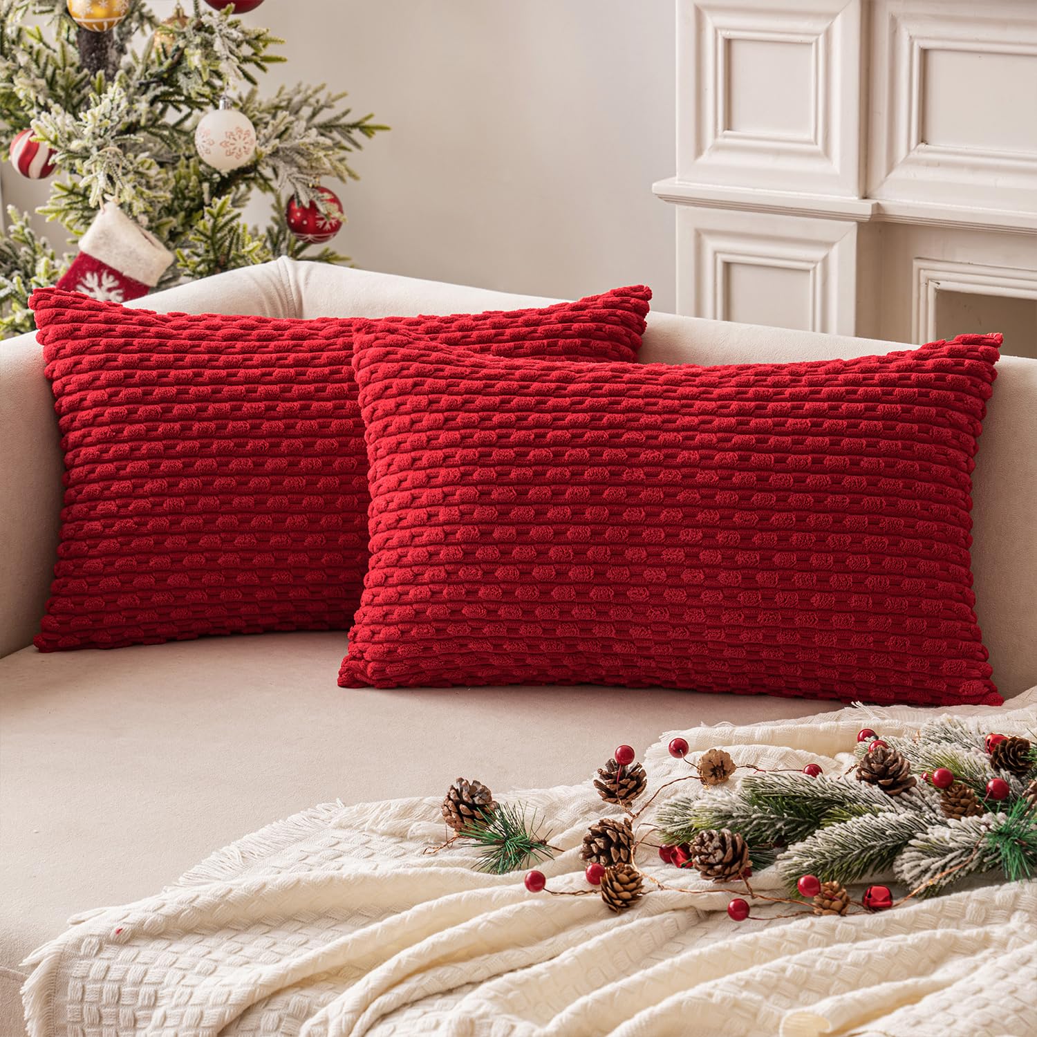 MIULEE Rust Throw Pillow Covers Soft Corduroy Decorative Set of 2