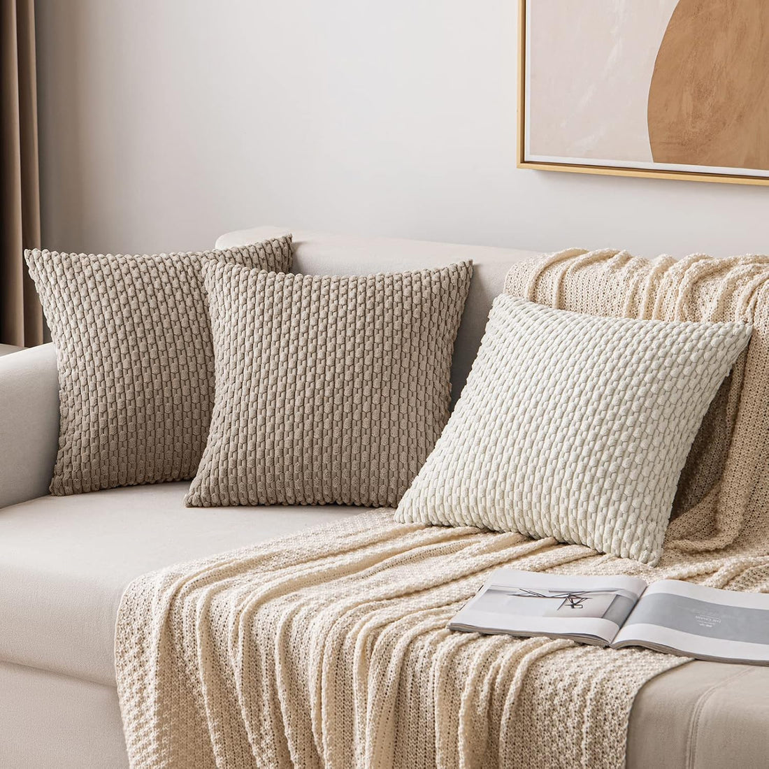 MIULEE Rust Throw Pillow Covers Soft Corduroy Decorative Set of 2