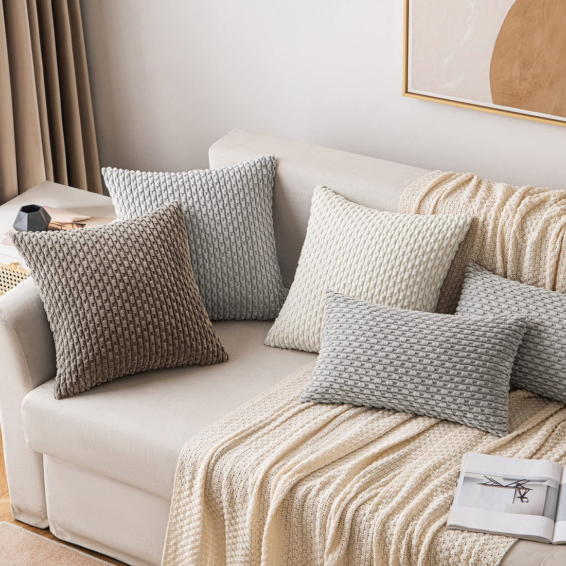 MIULEE Rust Throw Pillow Covers Soft Corduroy Decorative Set of 2