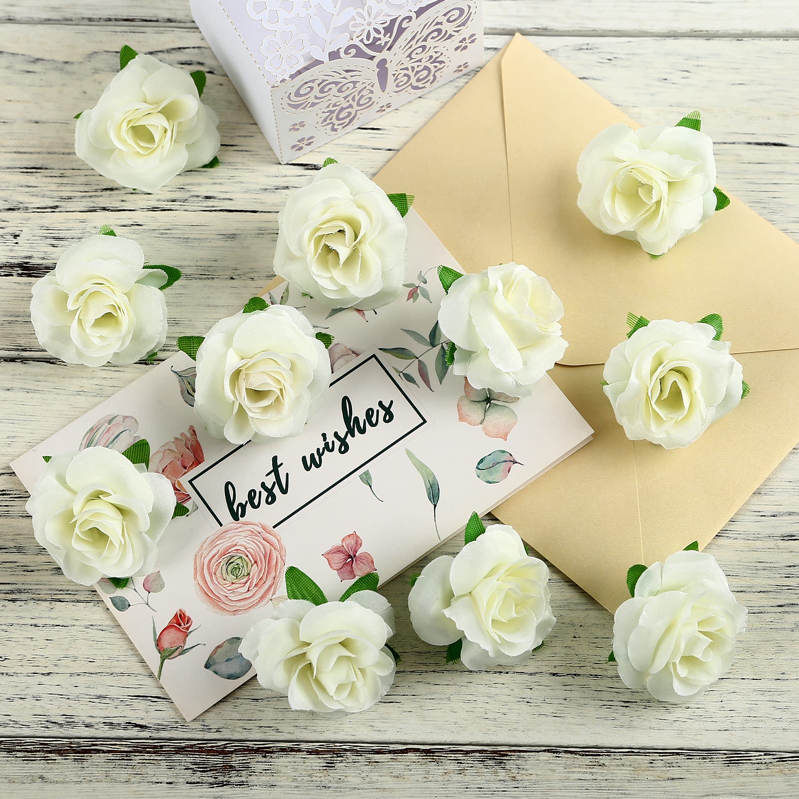 Kesoto 50pcs Red Roses Buds Artificial Flowers Bulk