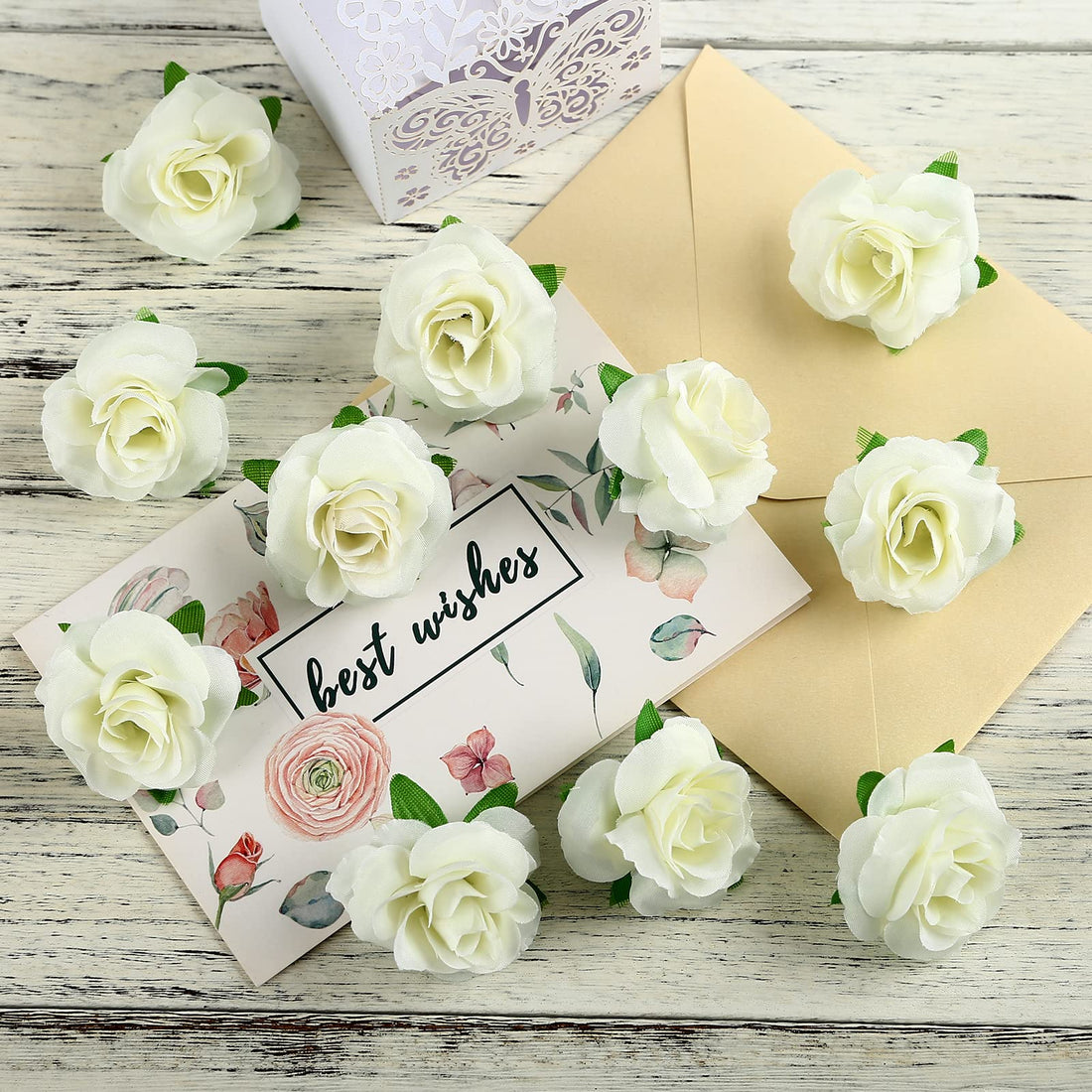 Kesoto 50pcs Red Roses Buds Artificial Flowers Bulk