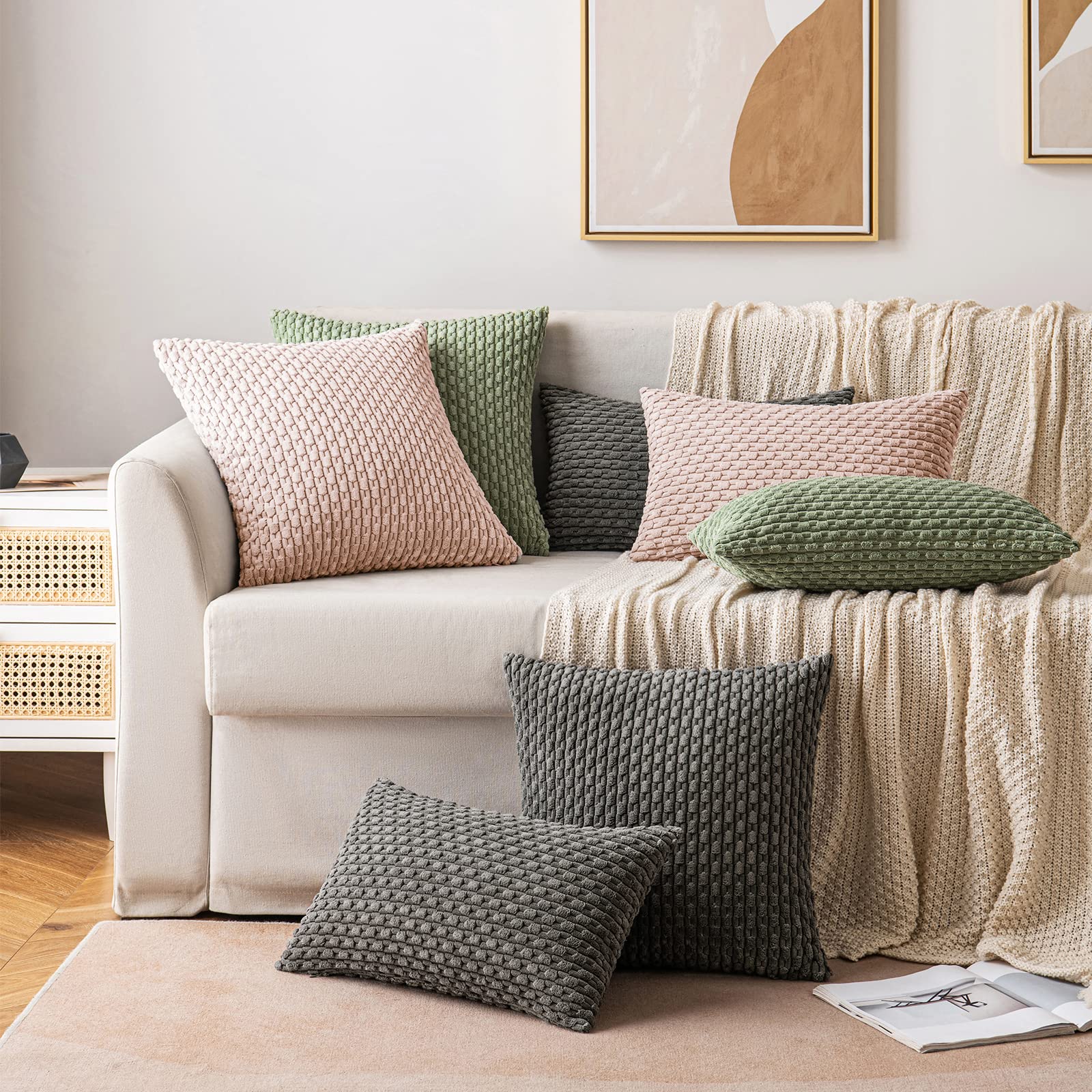 MIULEE Rust Throw Pillow Covers Soft Corduroy Decorative Set of 2