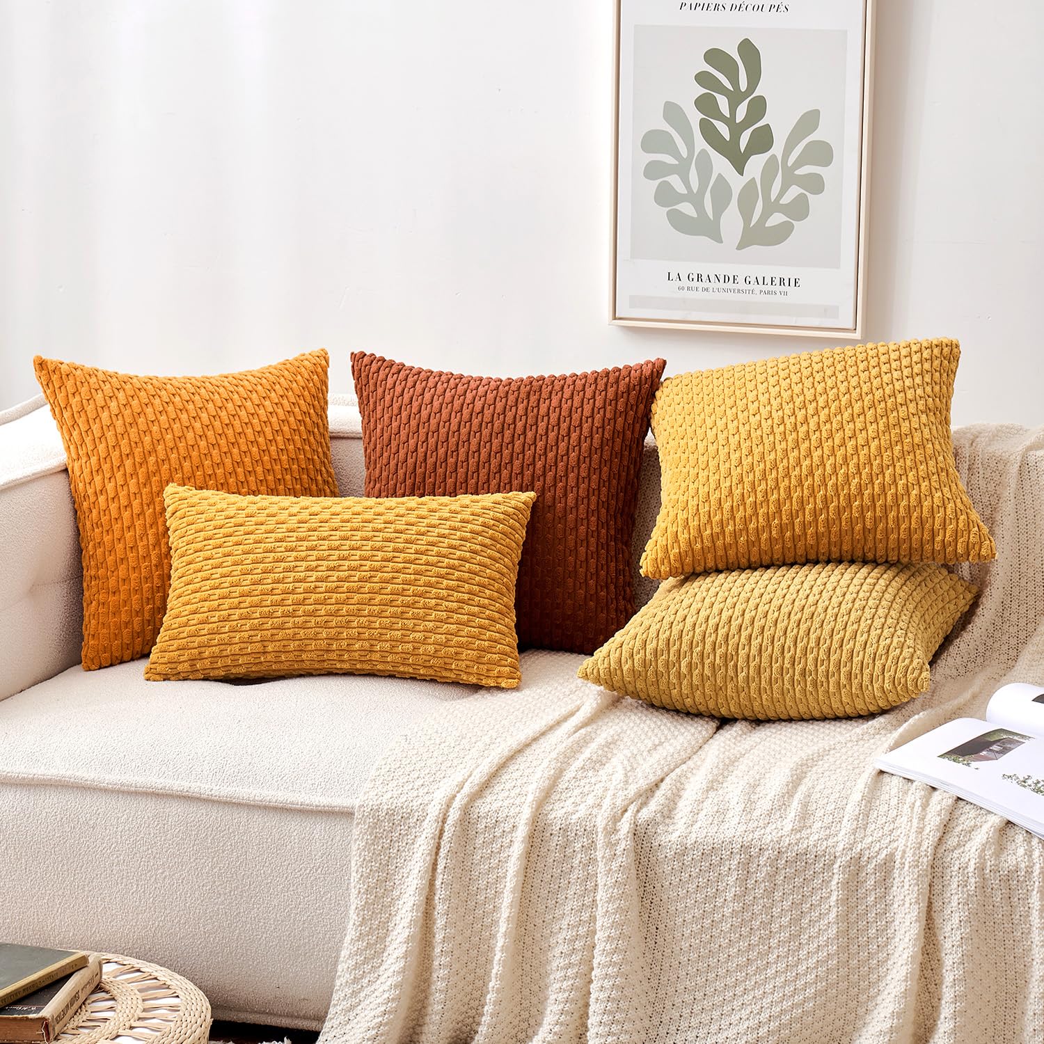 MIULEE Rust Throw Pillow Covers Soft Corduroy Decorative Set of 2