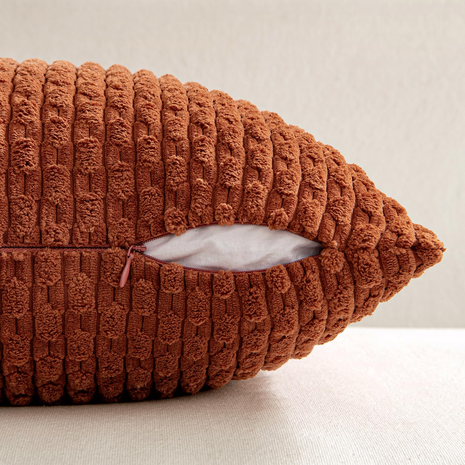 MIULEE Rust Throw Pillow Covers Soft Corduroy Decorative Set of 2