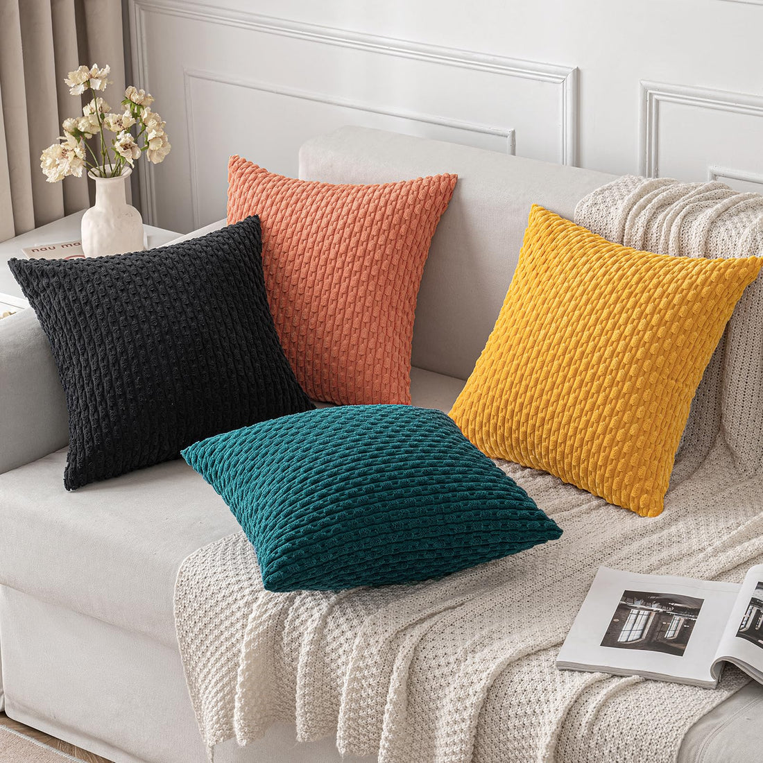 MIULEE Rust Throw Pillow Covers Soft Corduroy Decorative Set of 2
