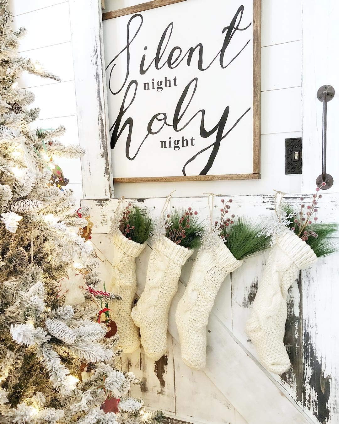 Fesciory 4 Pack 18 Inch Ivory Cable Knit Christmas Stockings